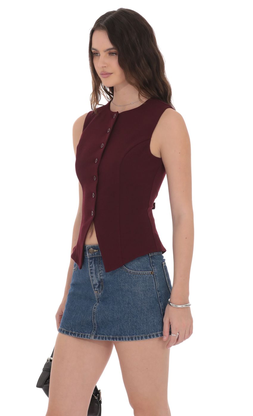 High Neck Vest in Burgundy