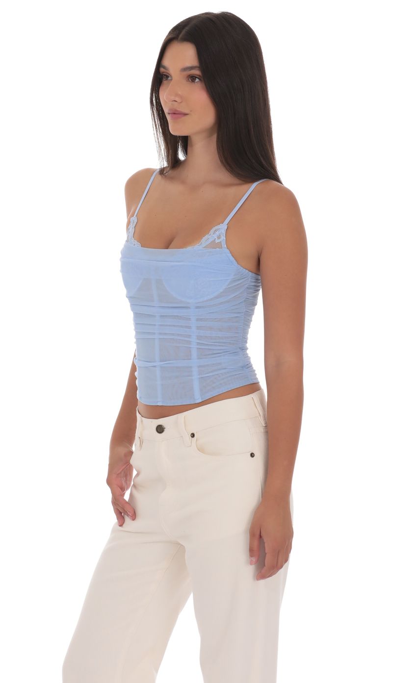Sheer Mesh Corset Top in Light Blue