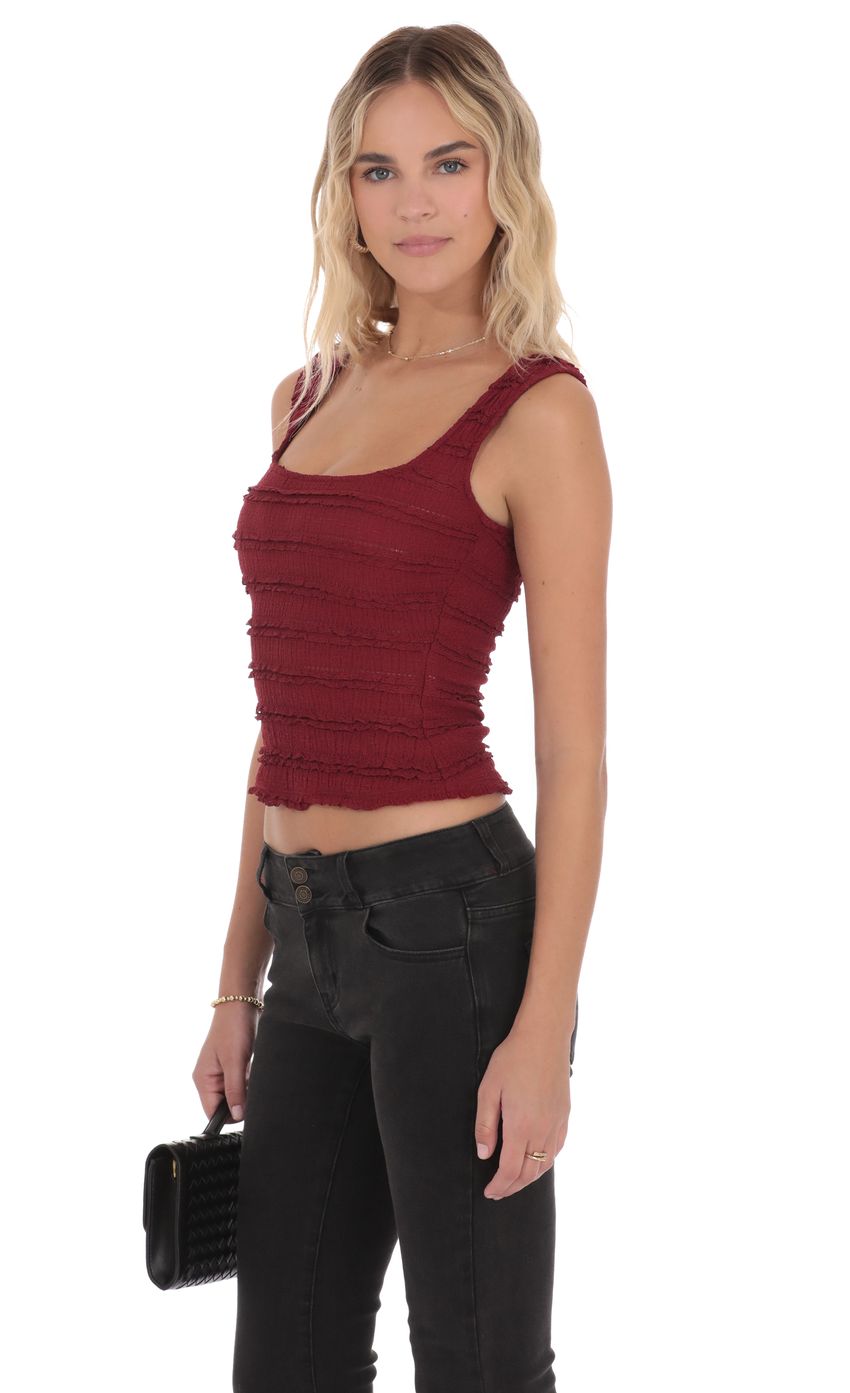 Ruffle Lace Tank Top in Burgundy