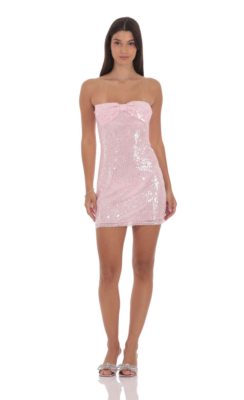 Strapless Sequin Bow Dress in Pink