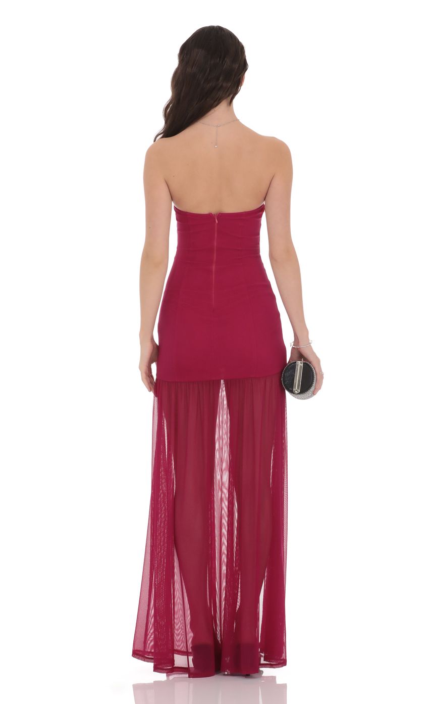 Mesh Strapless Maxi Dress in Magenta