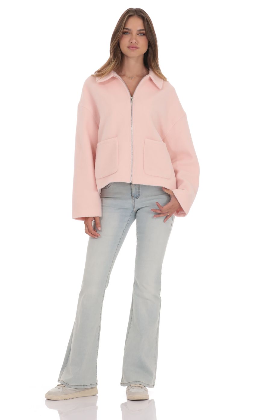 Fuzzy Zip-Up Jacket in Pink