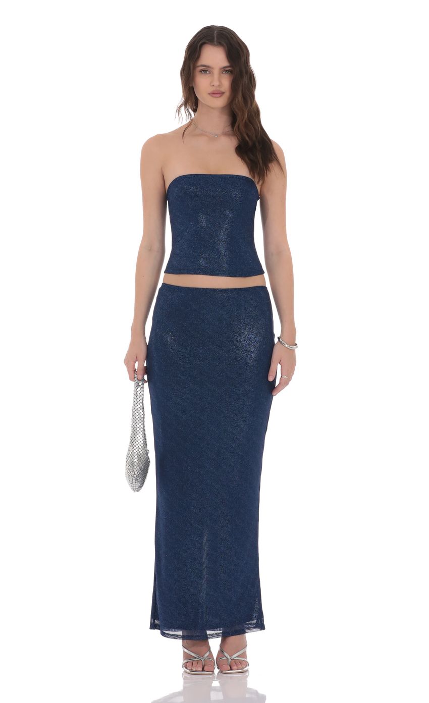 Strapless Foiled Lace Two Piece Set in Navy