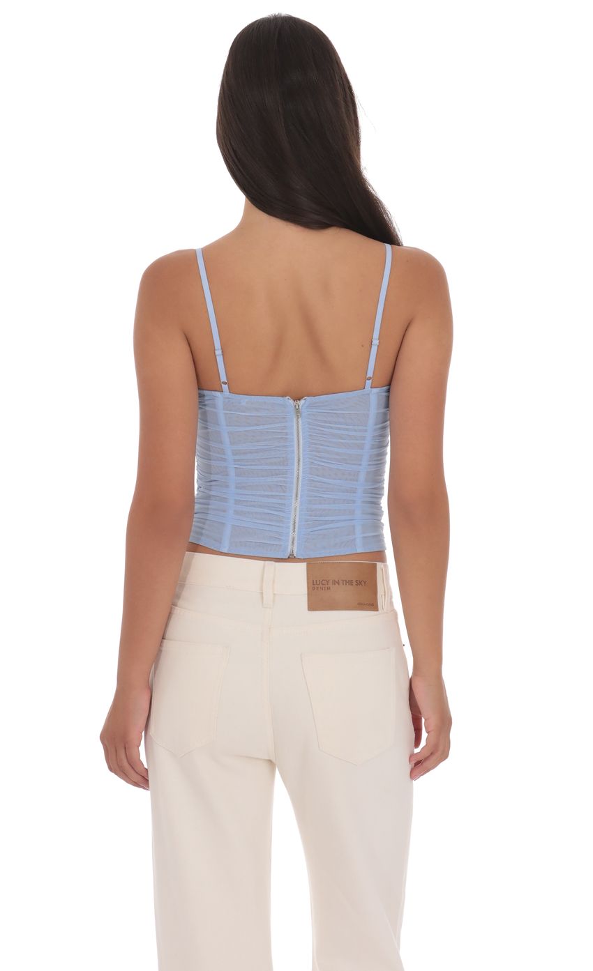 Sheer Mesh Corset Top in Light Blue