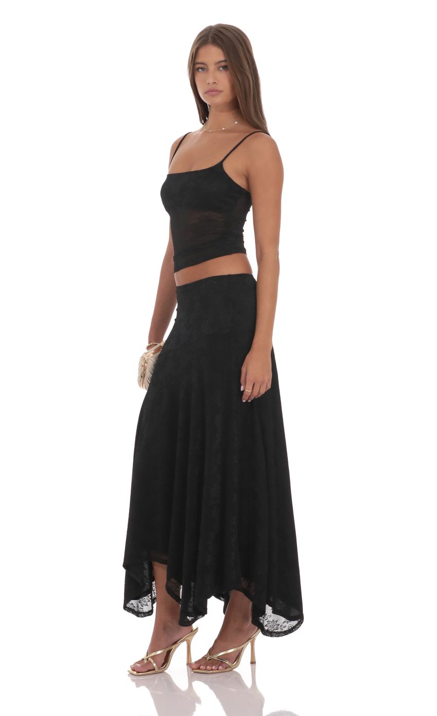 Asymmetrical Lace Maxi Skirt in Black