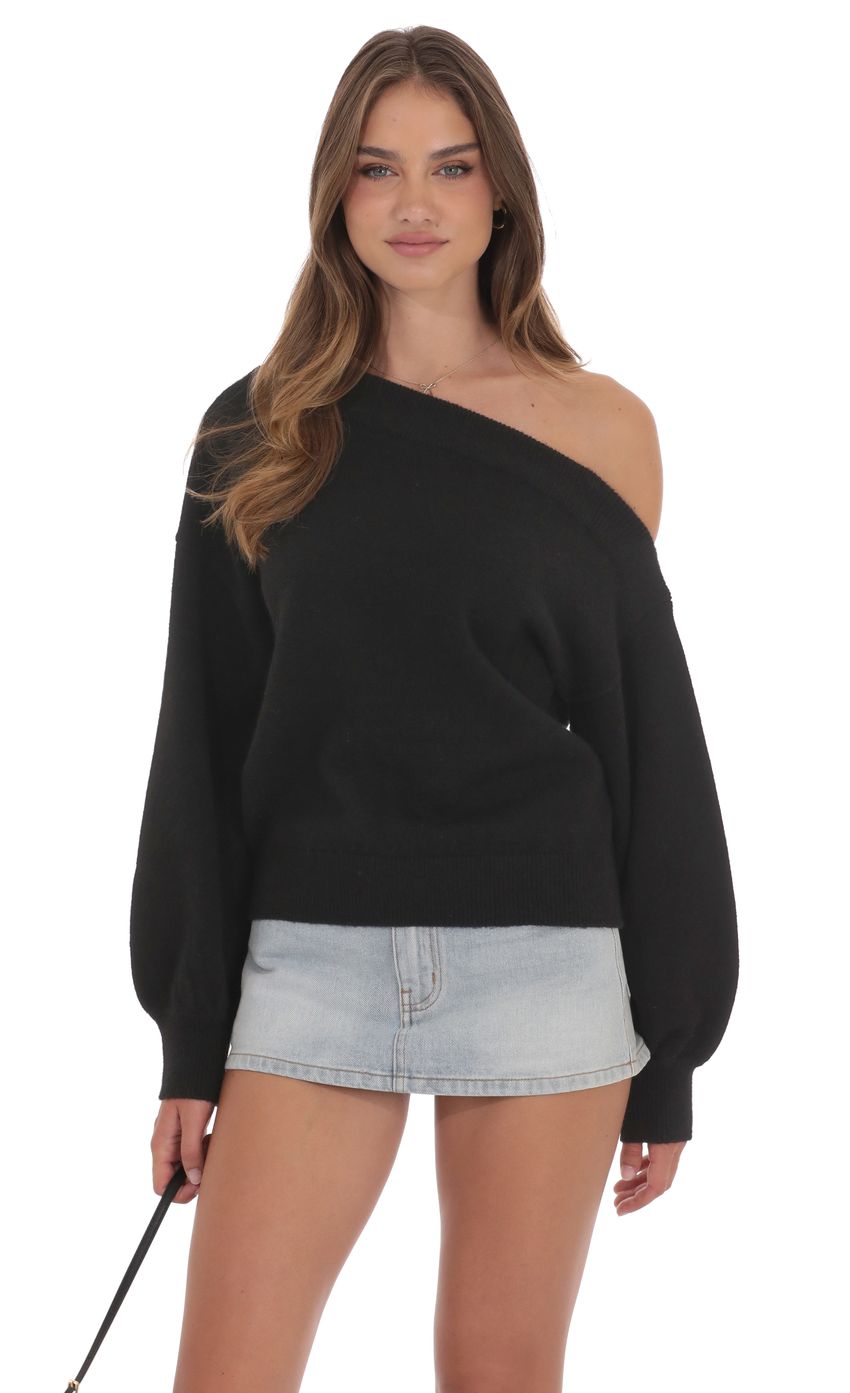 Off Shoulder Knitted Jumper in Black
