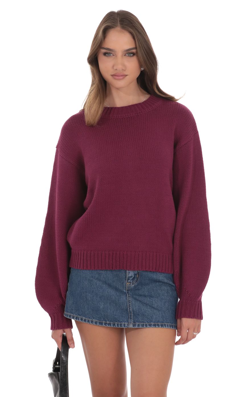 Knit Balloon Sleeve Jumper Plum