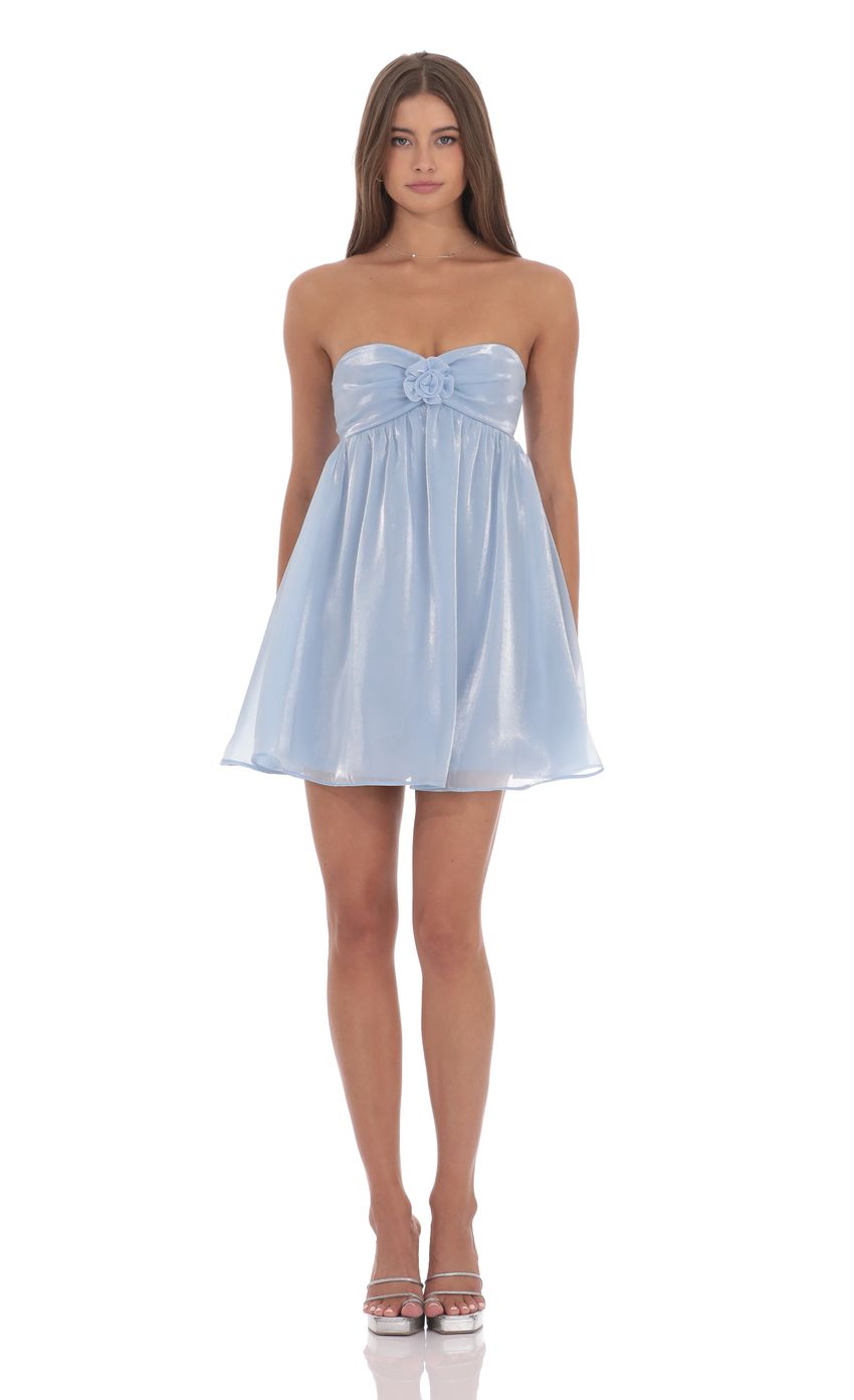 Strapless Florette Babydoll Dress in Icy Blue