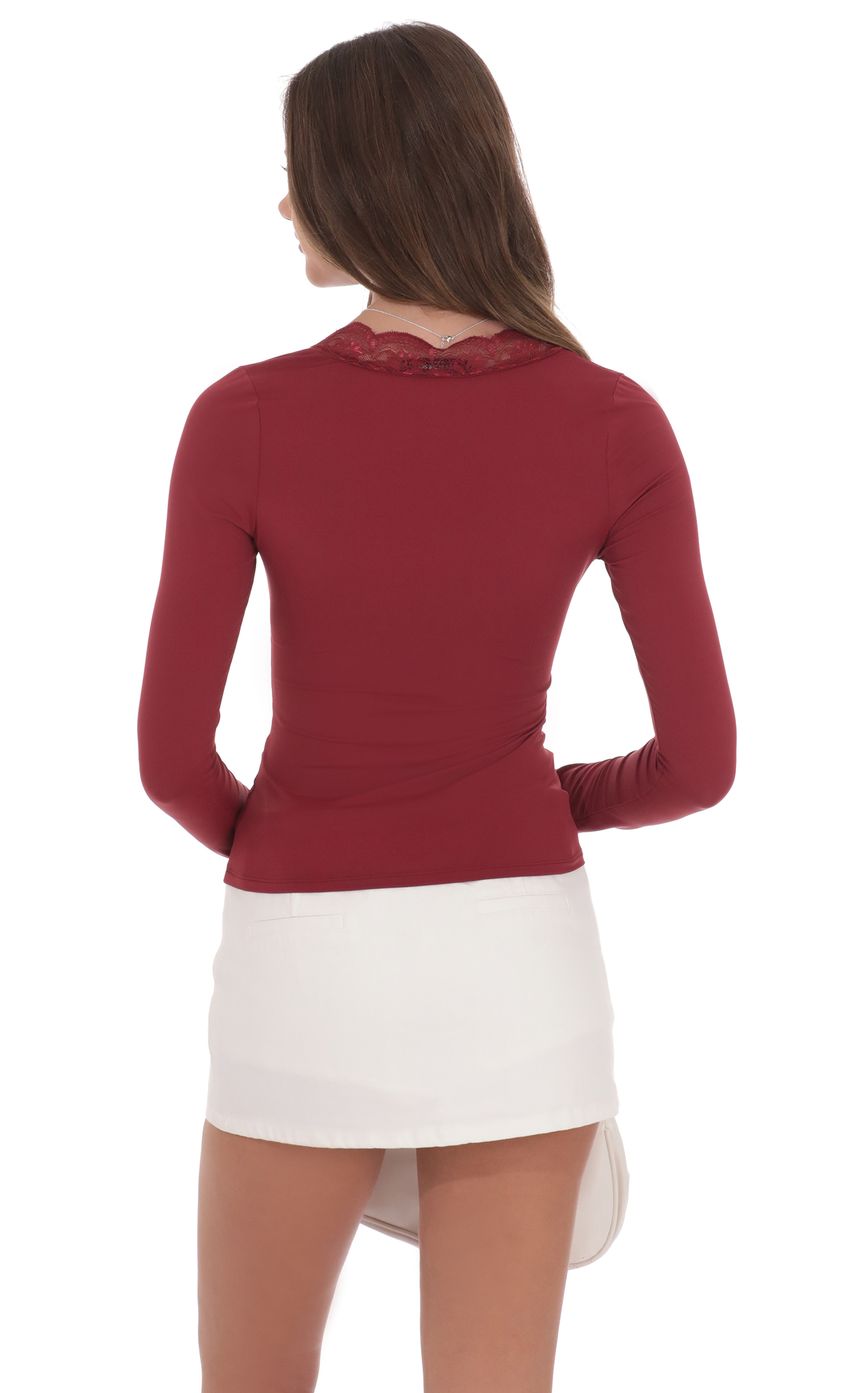 Lace V-Neck Top in Maroon