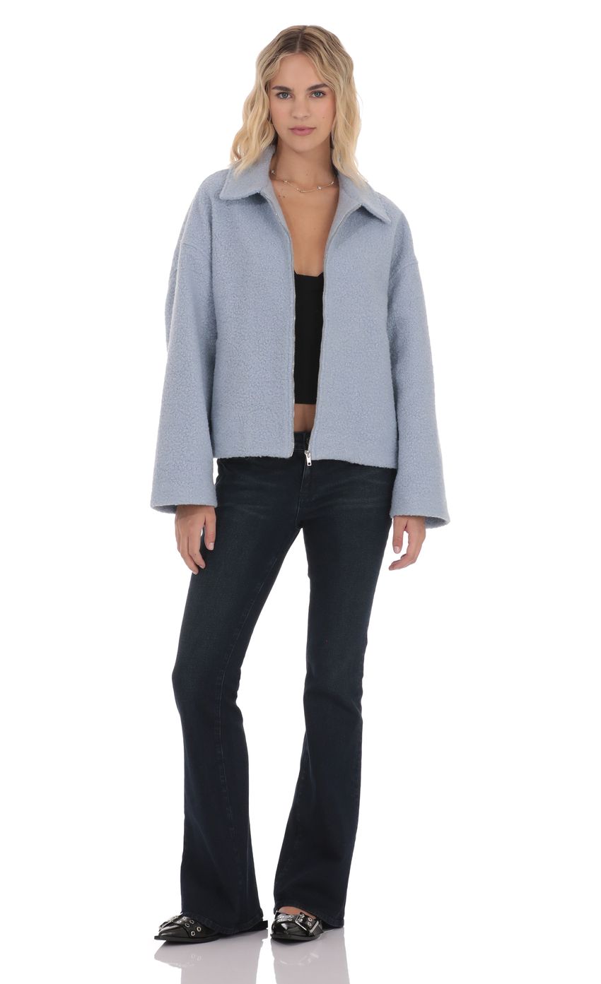 Sherpa Zip-Up Jacket in Light Blue