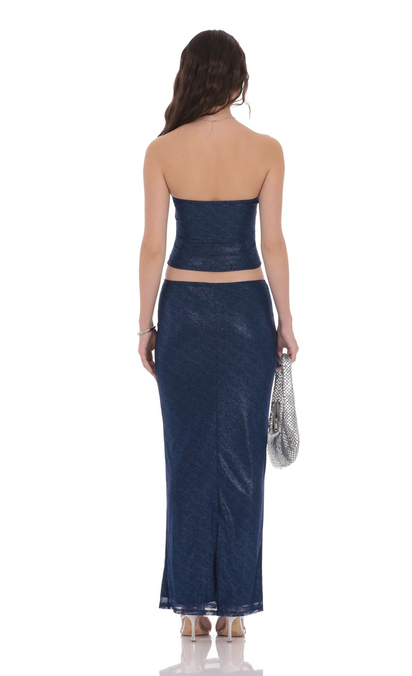 Strapless Foiled Lace Two Piece Set in Navy