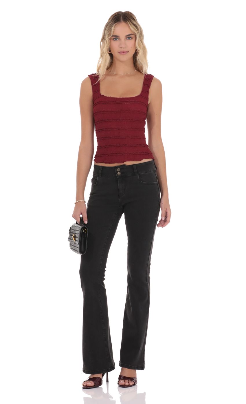 Ruffle Lace Tank Top in Burgundy