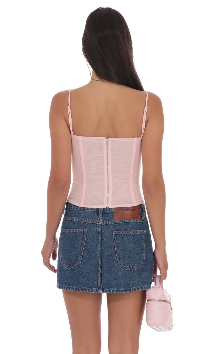 Ruched Mesh Top in Pink