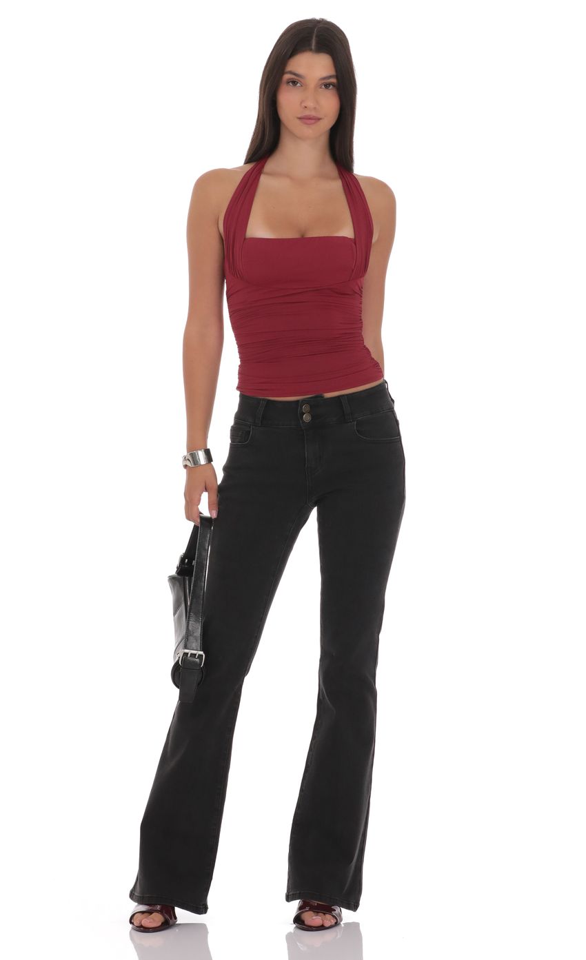Halter Ruched Top in Burgundy