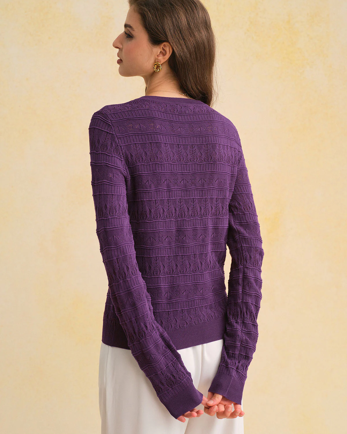 Purple Textured Slim Knit Tee