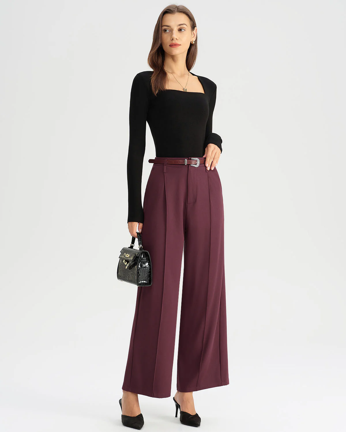 Wine Red Natural Waisted Casual Pants