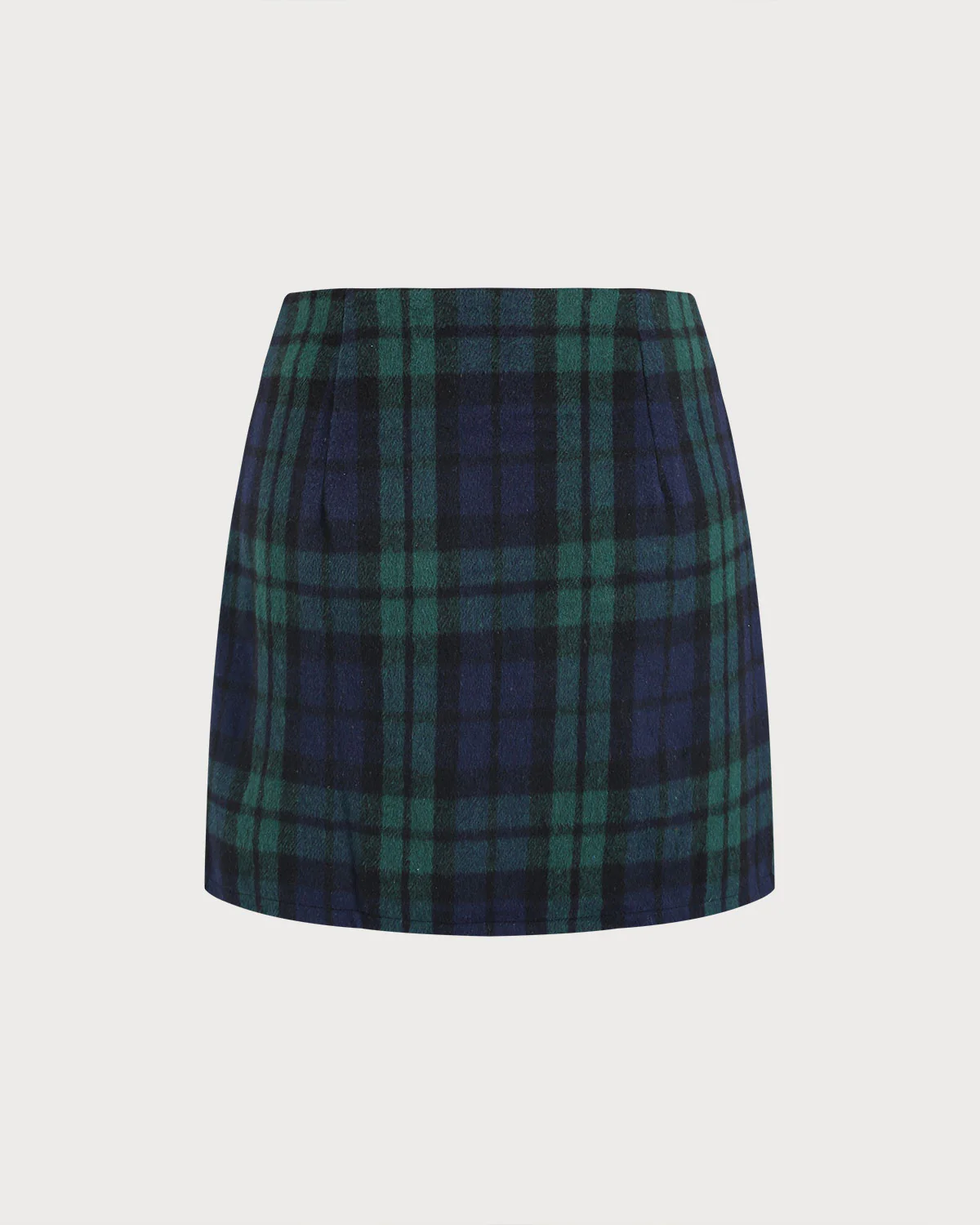 Green Plaid Straight Mini Skirt