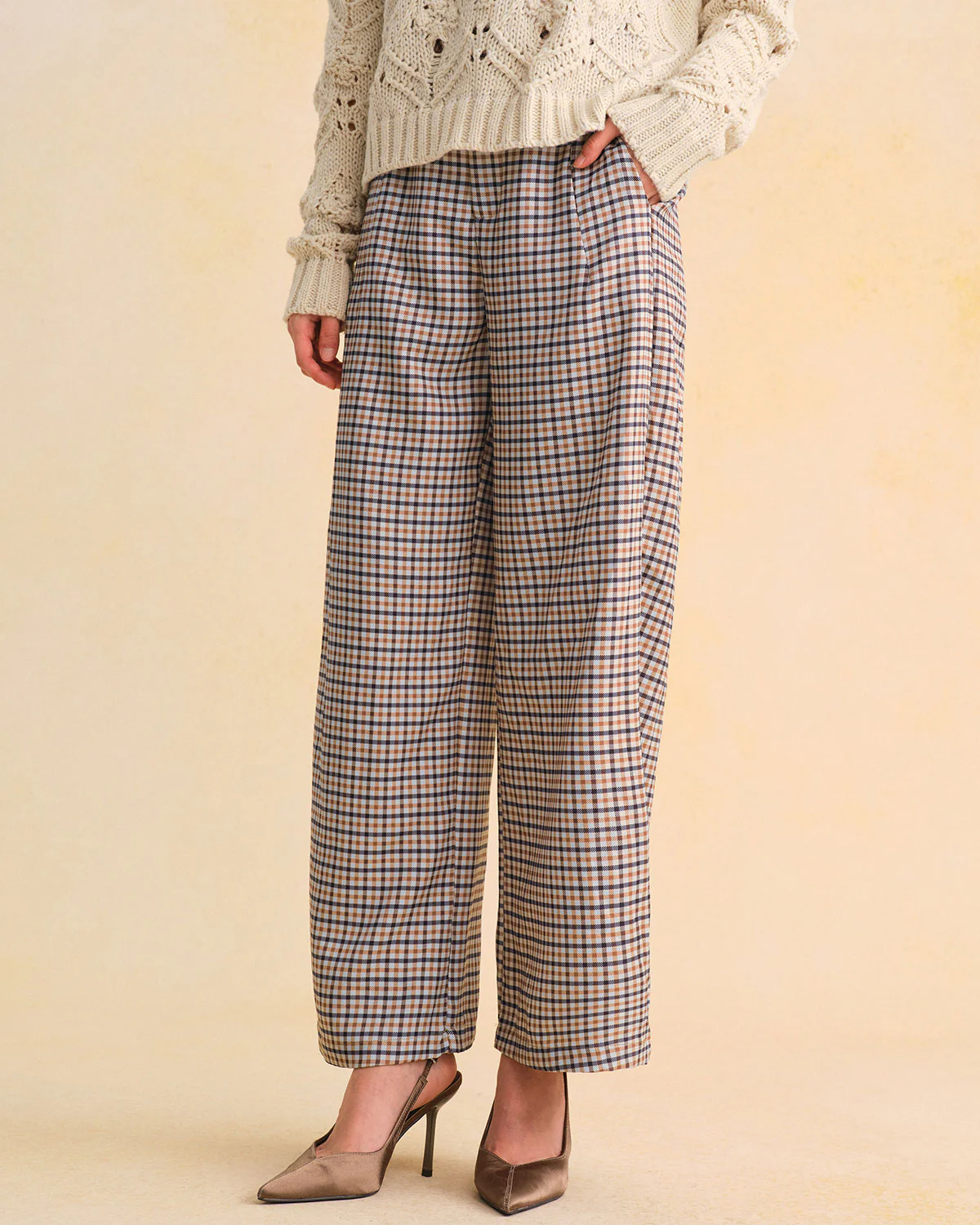 Khaki Plaid Casual Straight Pants