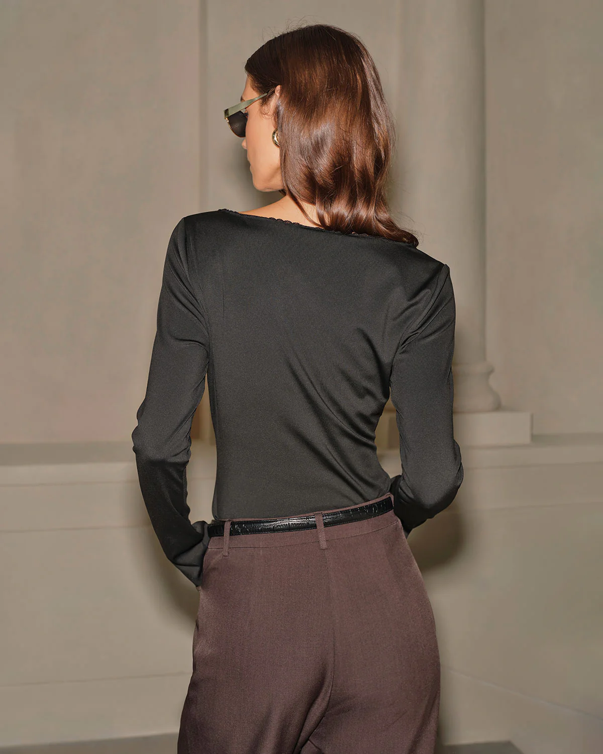 Black Ruched Slim Knit Tee