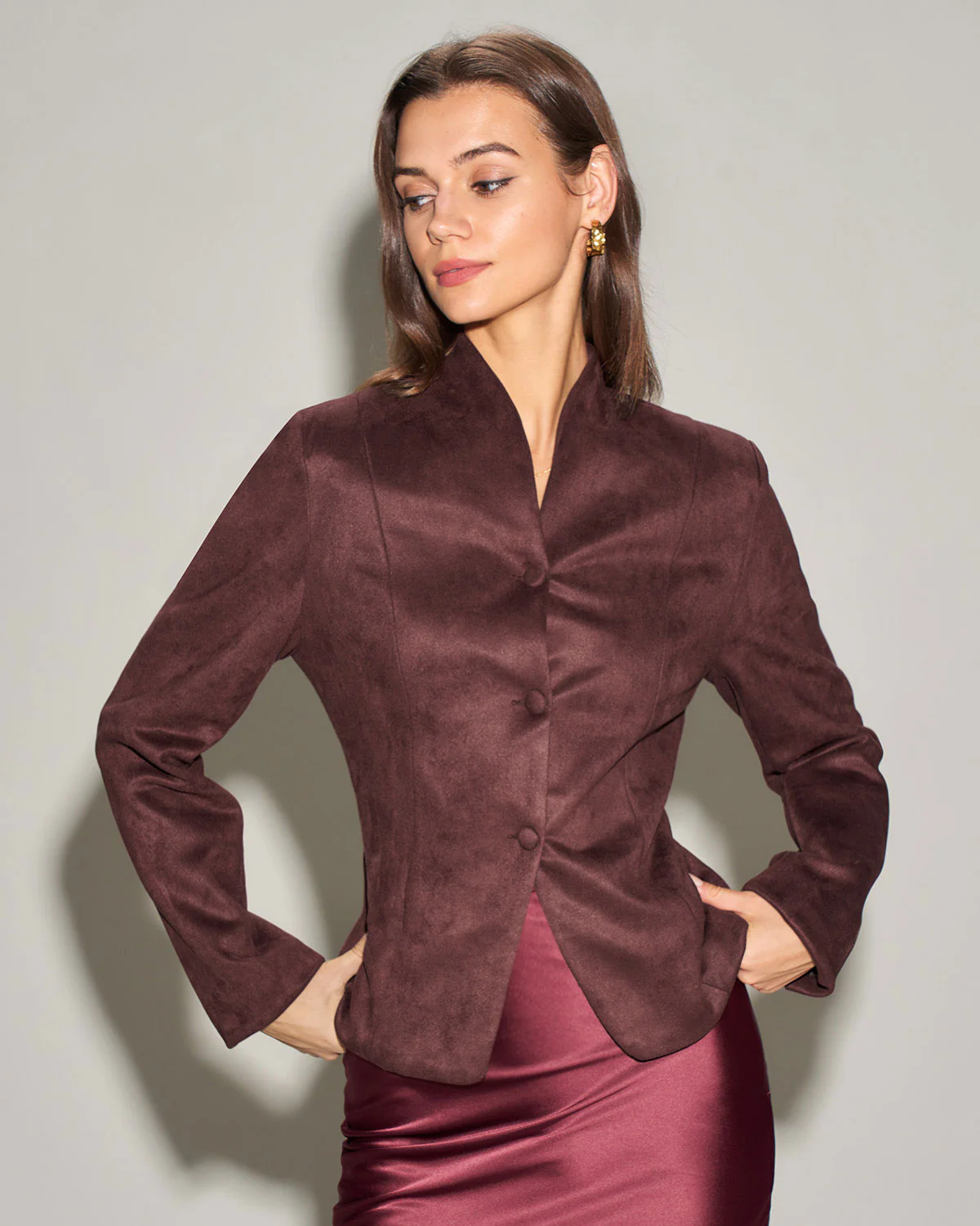 Wine Red Button Jacket