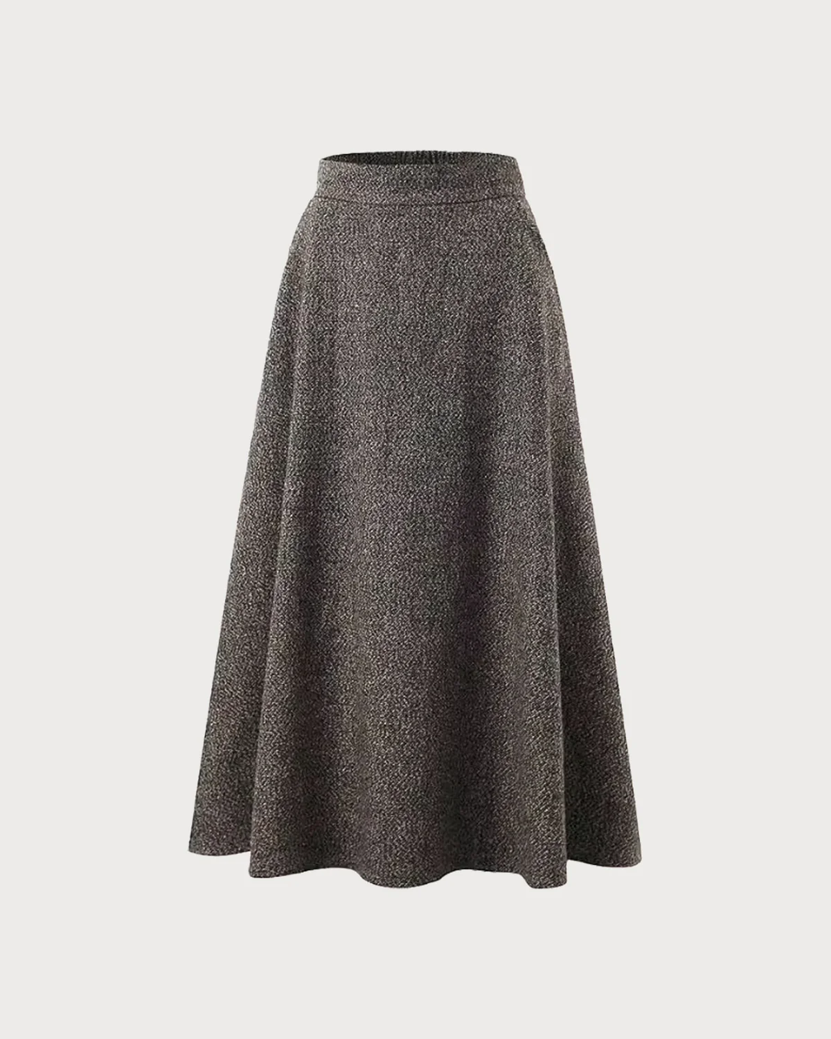 Grey A-Line Zipper Midi Skirt