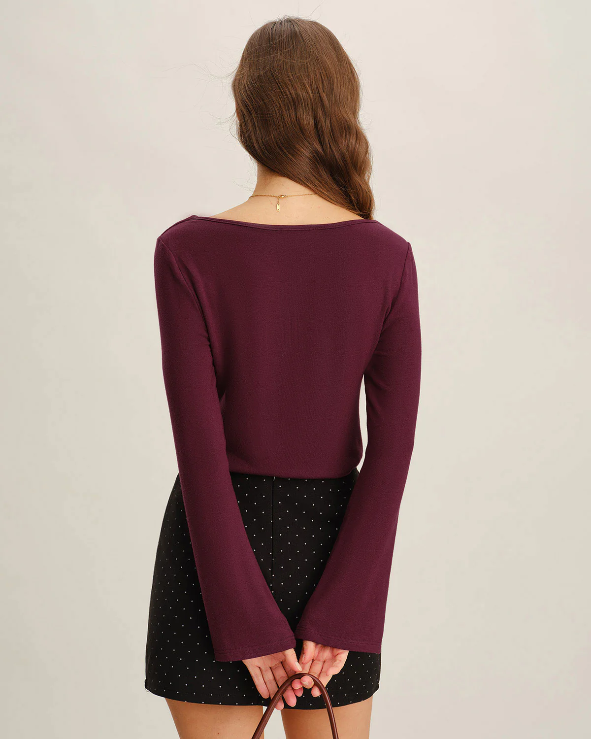 WIne Red V Neck Bell Sleeve Knit Tee