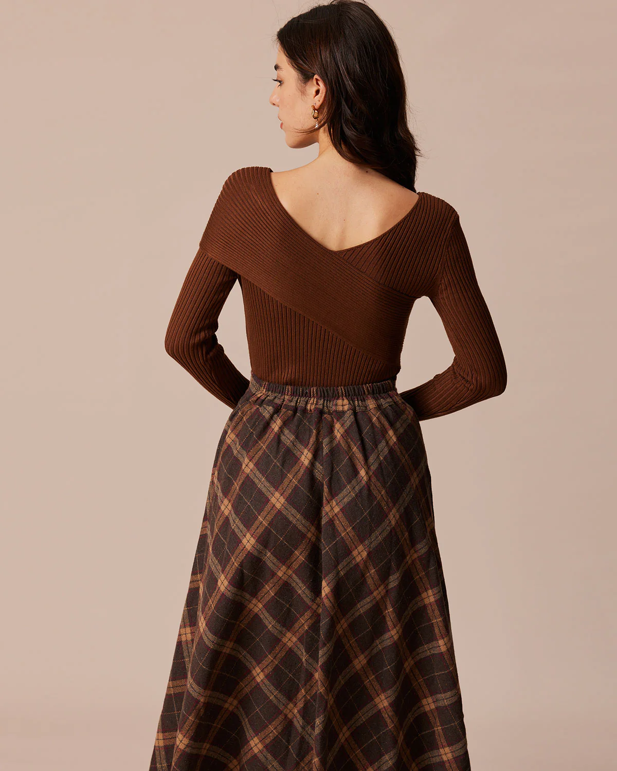 Coffee Ribbed Knit Slim Tee