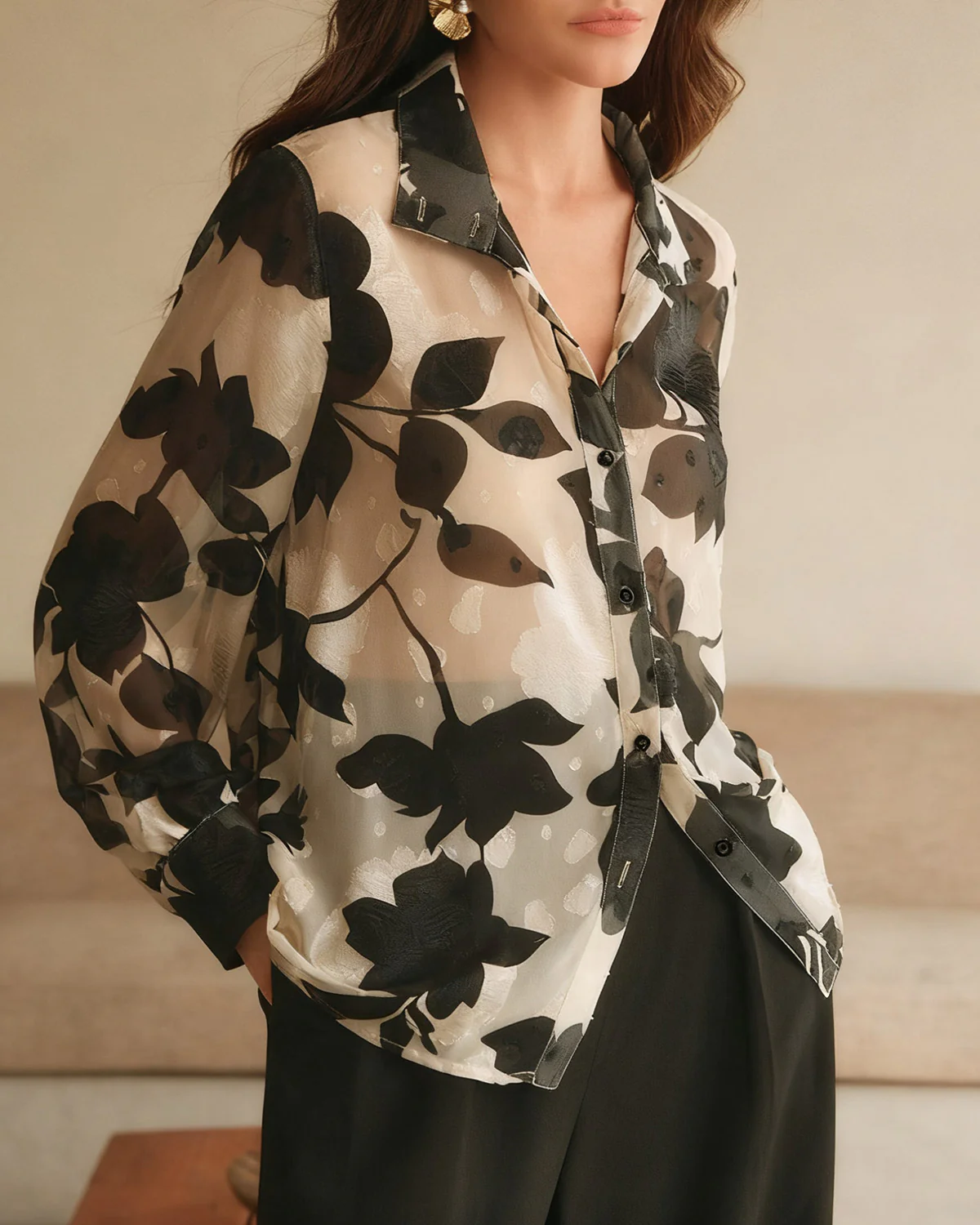 Black Floral Loose Shirt