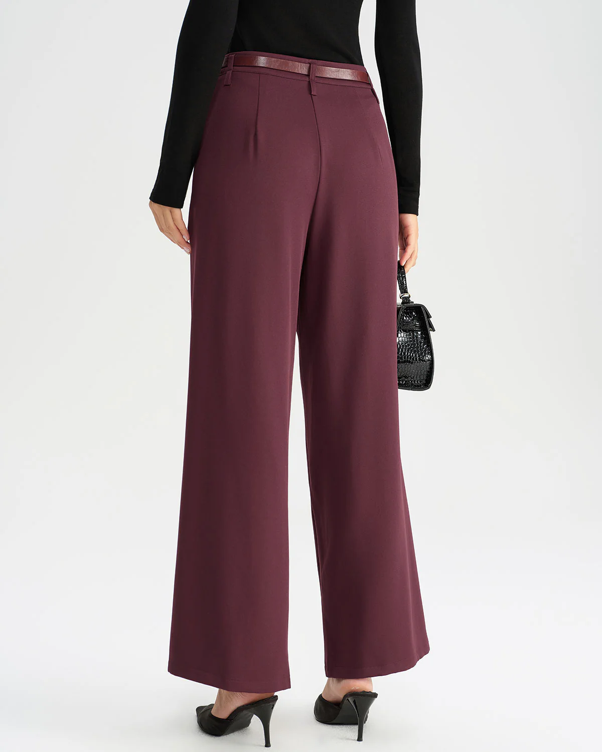 Wine Red Natural Waisted Casual Pants