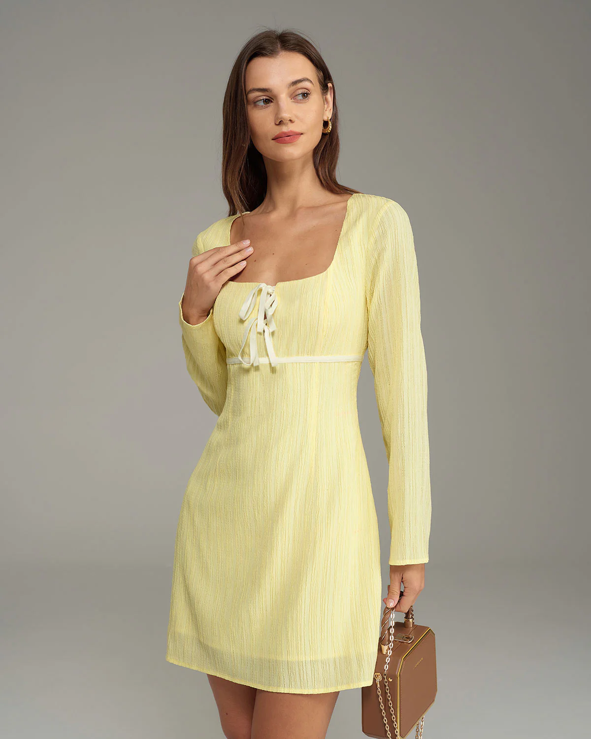 Yellow Square Neck A-Line Mini Dress