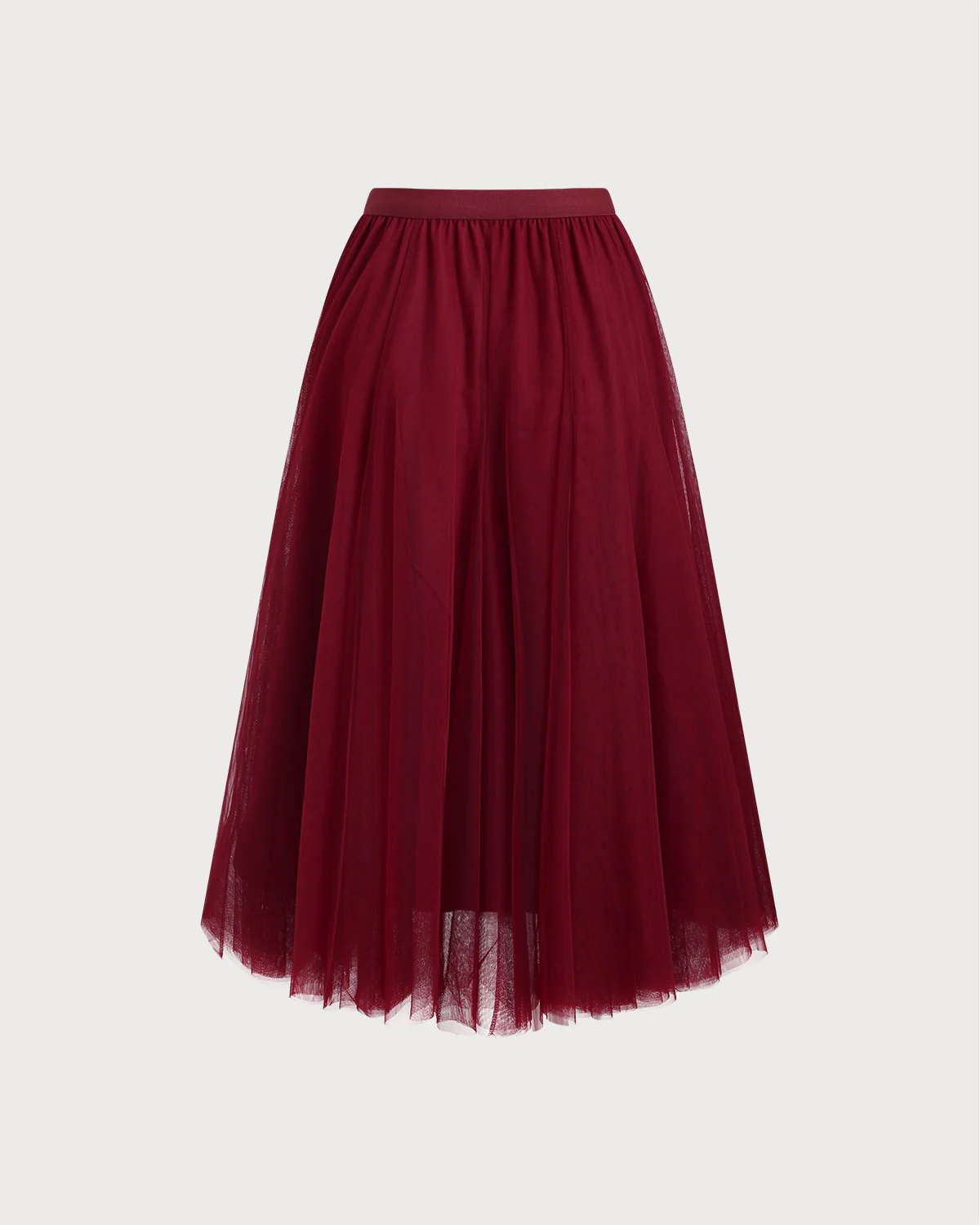 Red Elastic Waist Mesh Midi Skirt