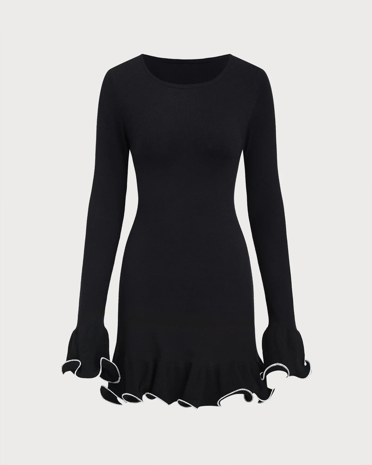 Black Contrasting Bell Sleeve Knit Sweater Dress