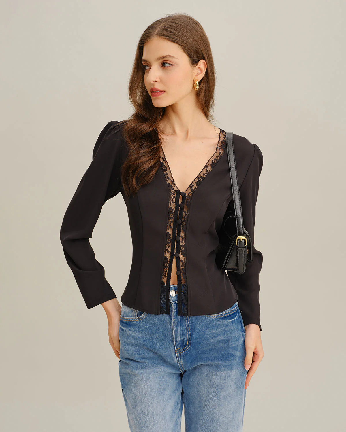 Black See Through Lace Blouse