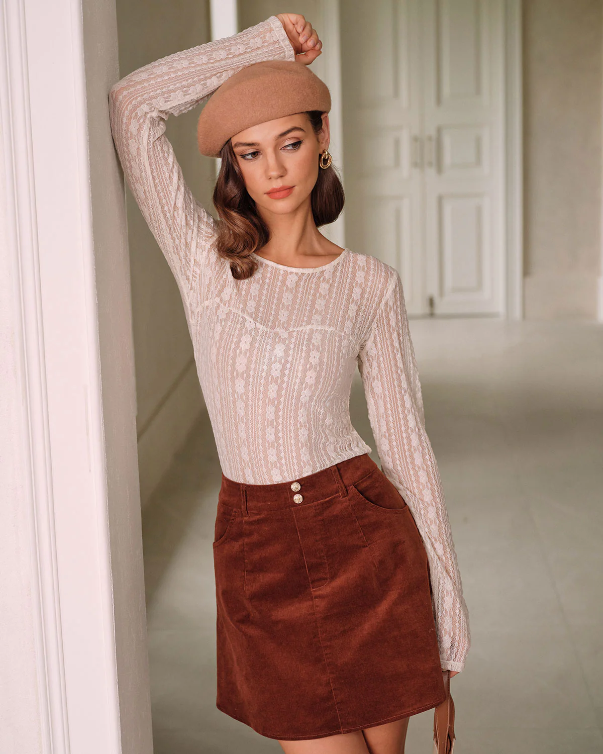 Apricot Textured See Through Tee