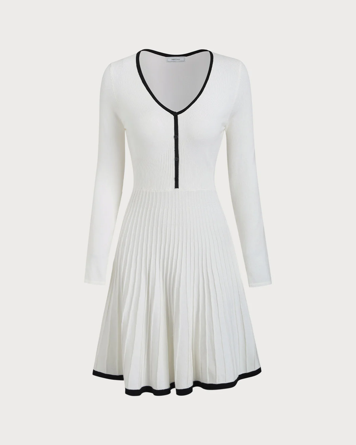 White Contrasting A-Line Sweater Dress