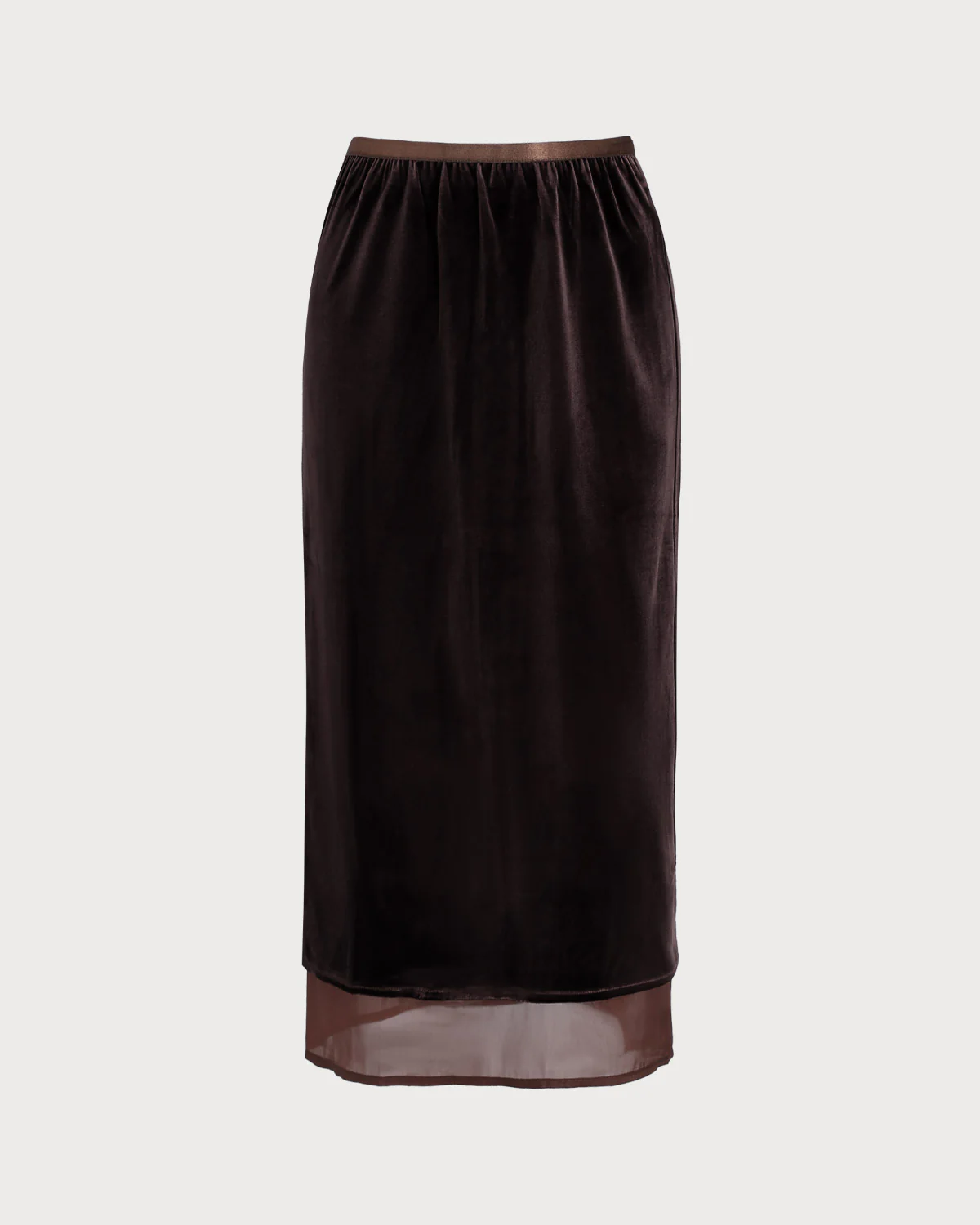 Coffee Elastic Waist Straight Midi Skirt