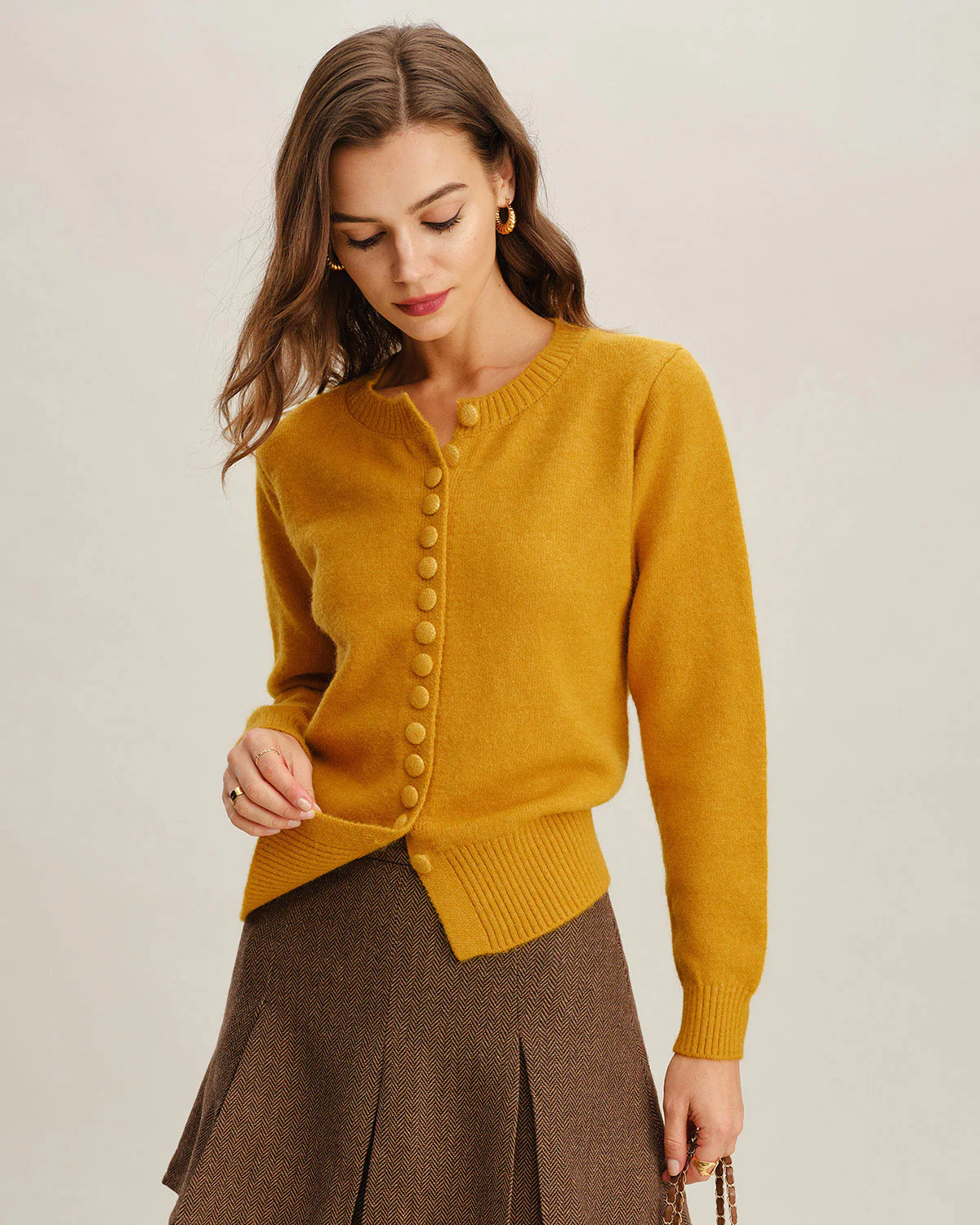 Yellow Single Breasted Knit Cardigan