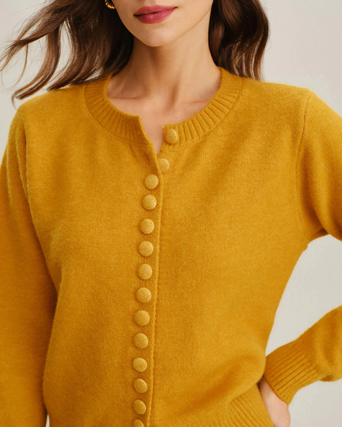 Yellow Single Breasted Knit Cardigan