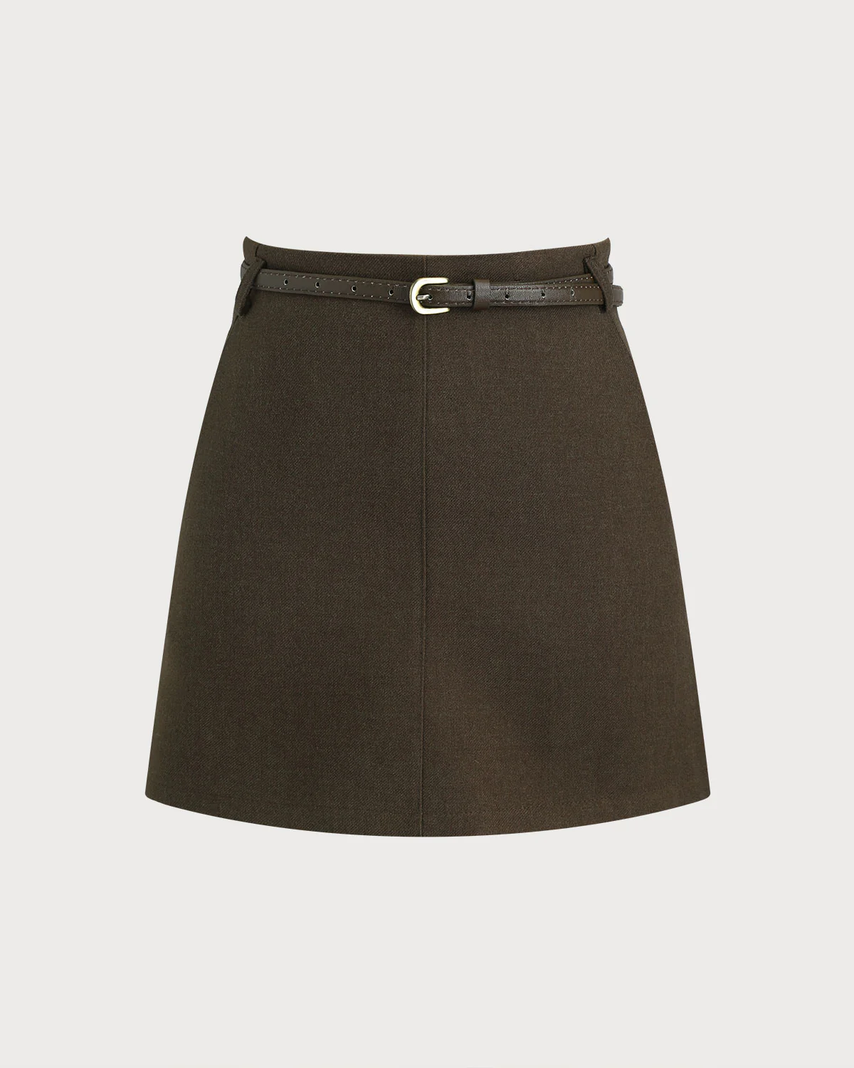 Coffee A-Line Belted Mini Skirt