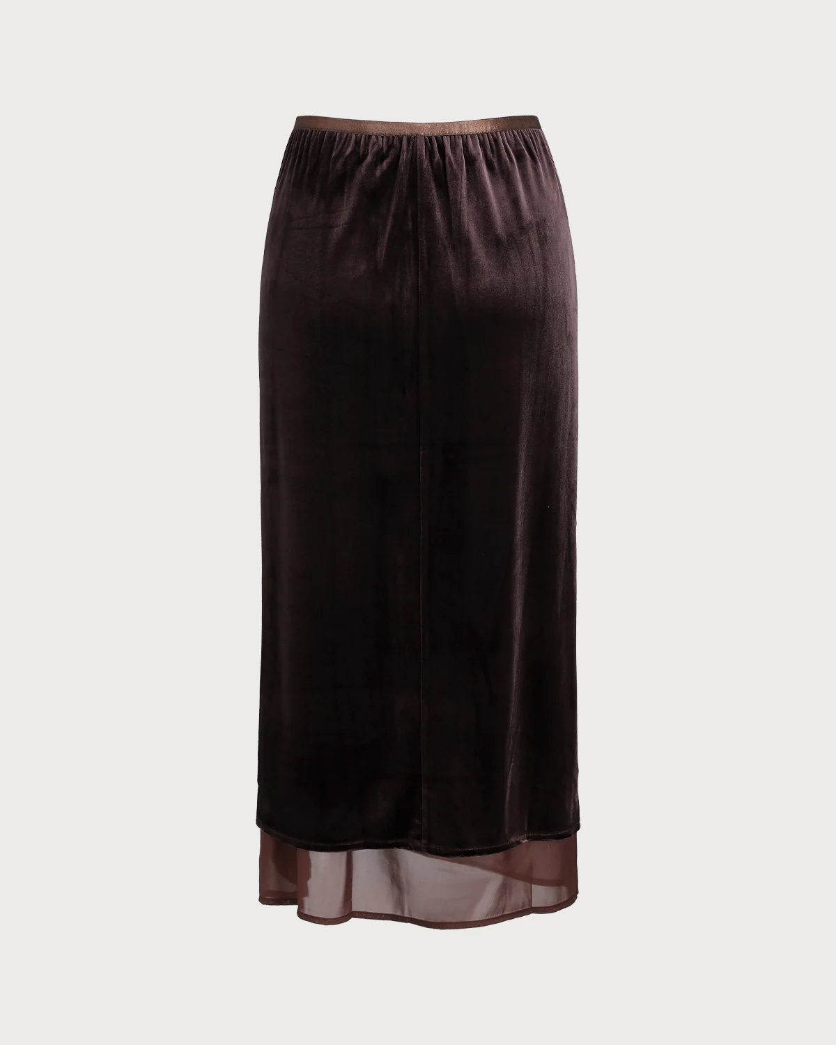 Coffee Elastic Waist Straight Midi Skirt