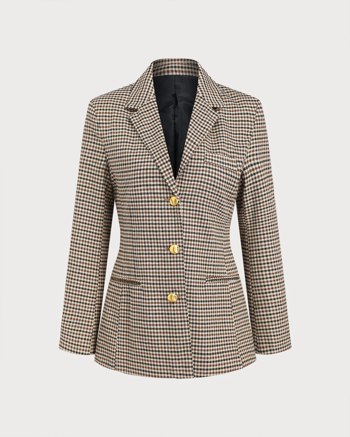 Khaki Plaid Single Breasted Blazer