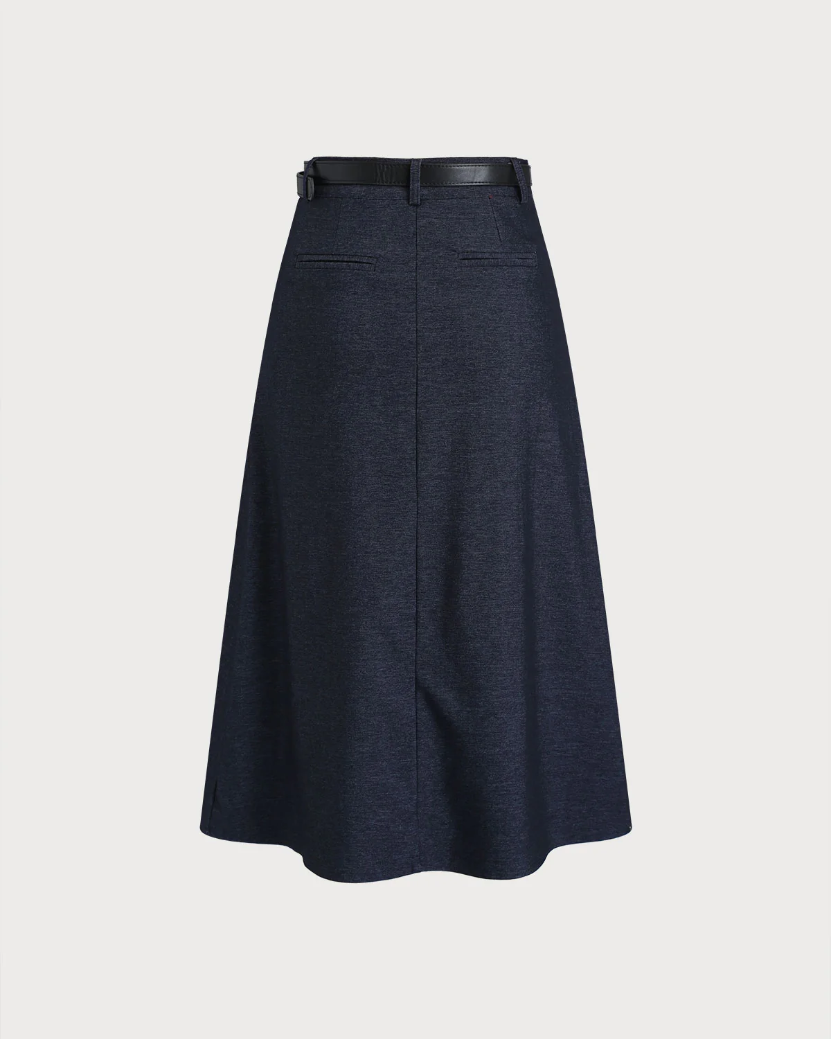Blue Pleated Belted Midi Skirt