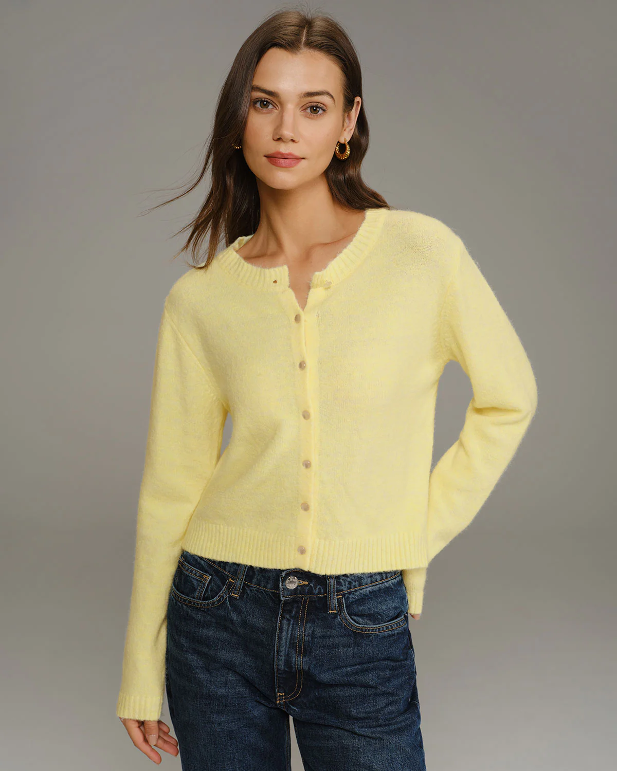 Yellow Round Neck Knit Cardigan
