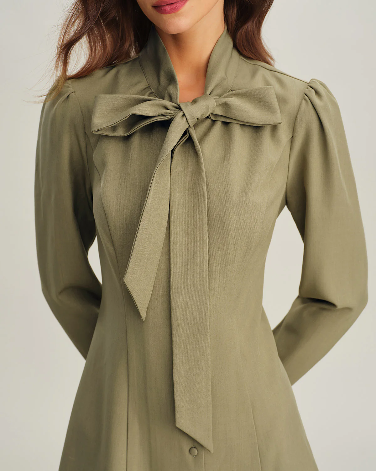 Green Tie Neck A-Line Mini Dress