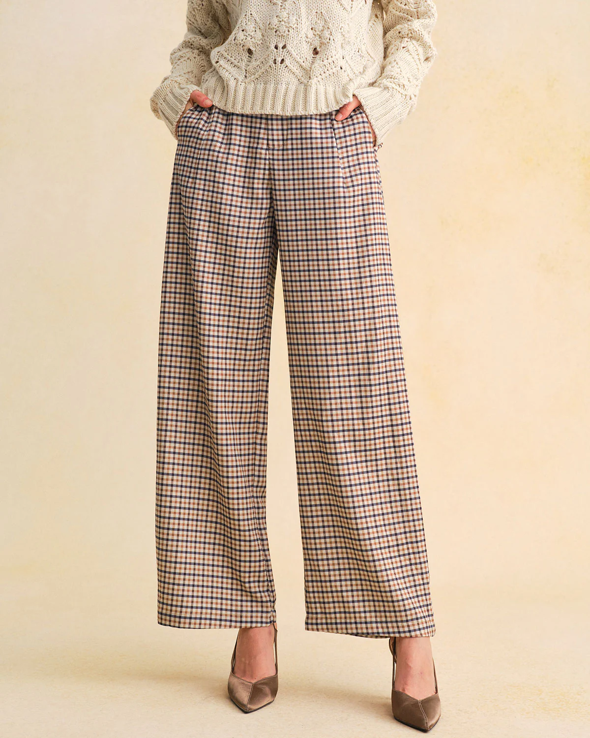 Khaki Plaid Casual Straight Pants