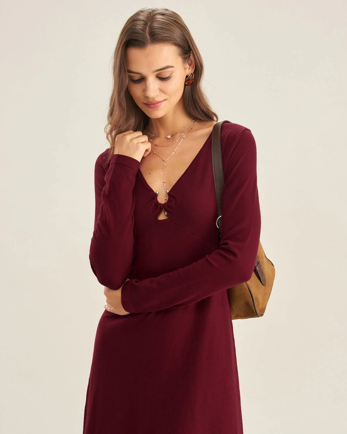 Red Cut Out A-Line Sweater Dress