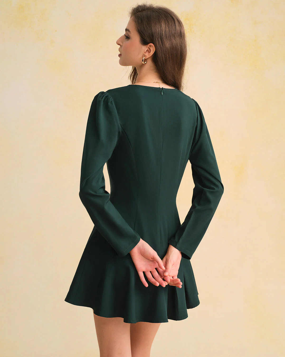 Green Ruched V Neck Mini Dress
