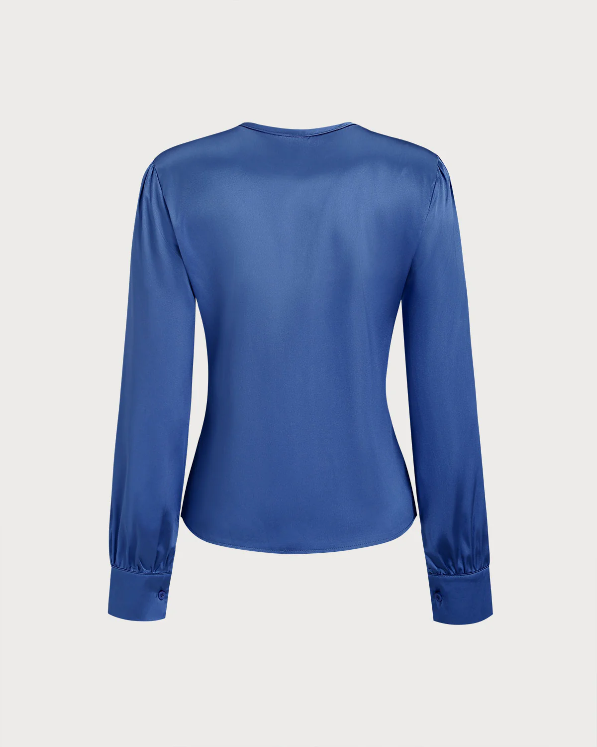 Blue Satin V Neck Loose Shirt