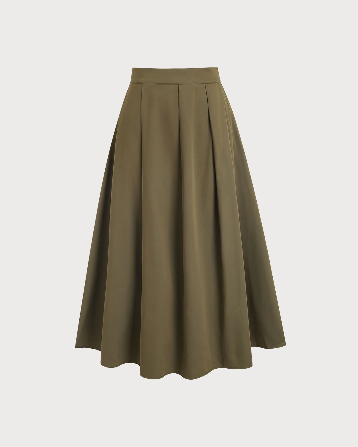 Army Green Pleated A-Line Midi Skirt
