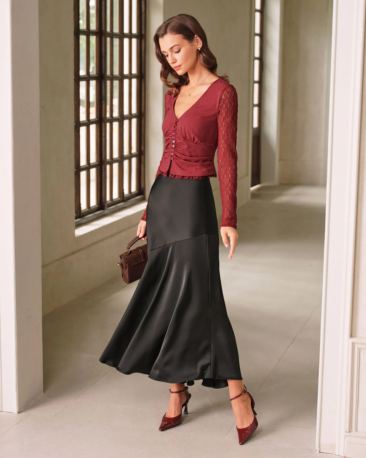 Red V Neck Button Cardigan